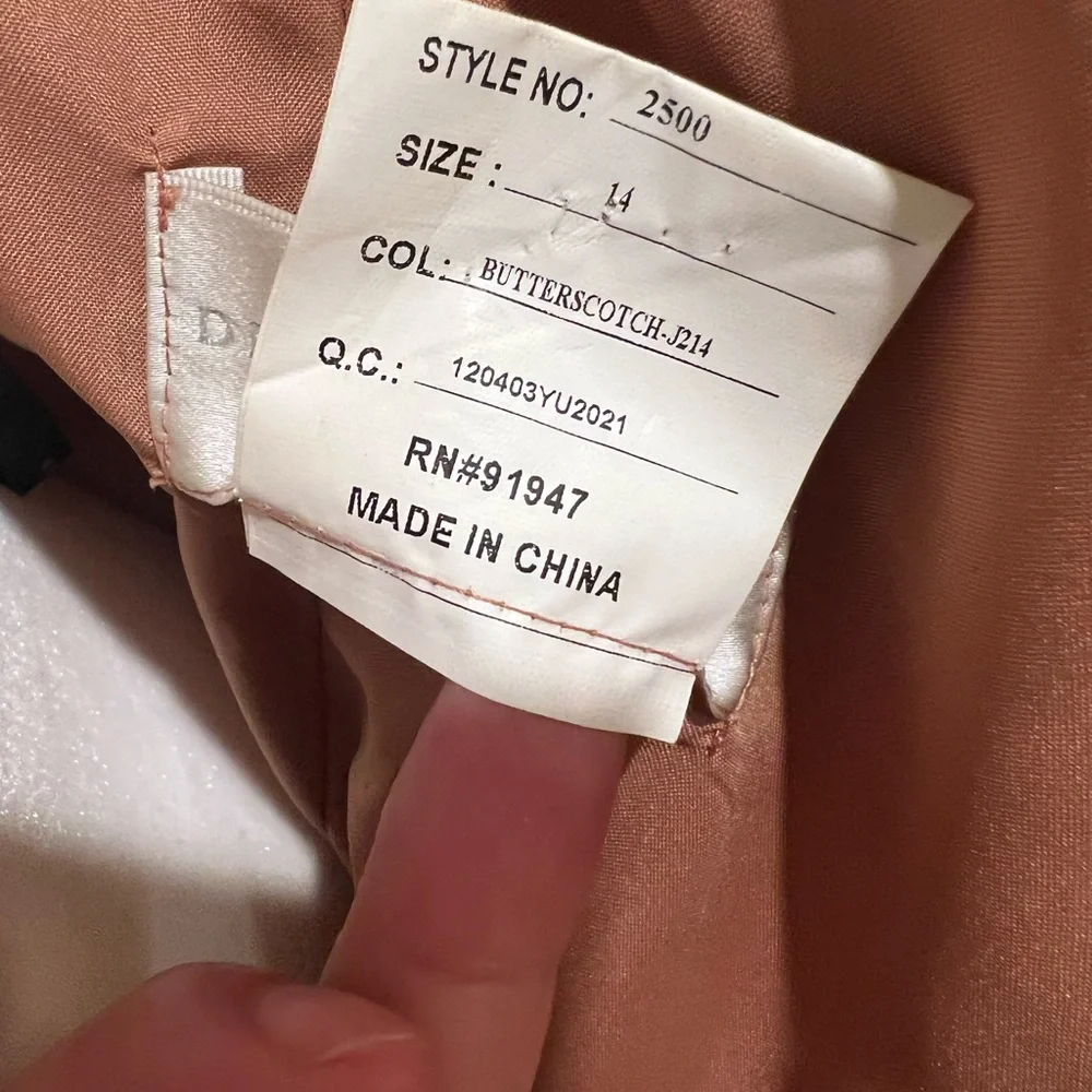 Dessy Gold Butterscotch Evening Bridesmaid’s Prom Dress sz 14 - Picture 12 of 13